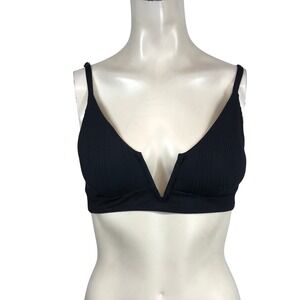L*Space Siren Top Black Ribbed V-Notch Bikini Swim Top PTSNT21 Size D NEW